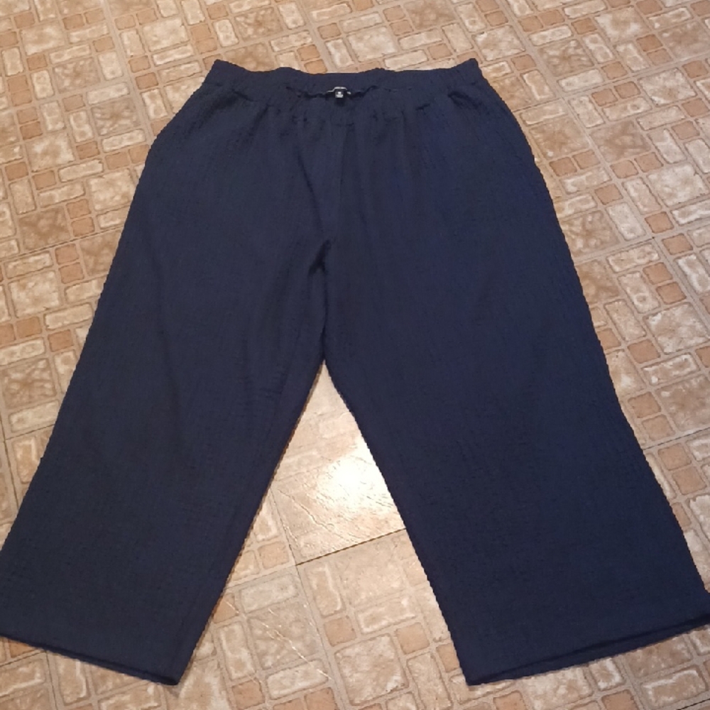Modern Works Wide Leg Pull On Pants Elastic Waist Size 1xlarge  Navy Blue